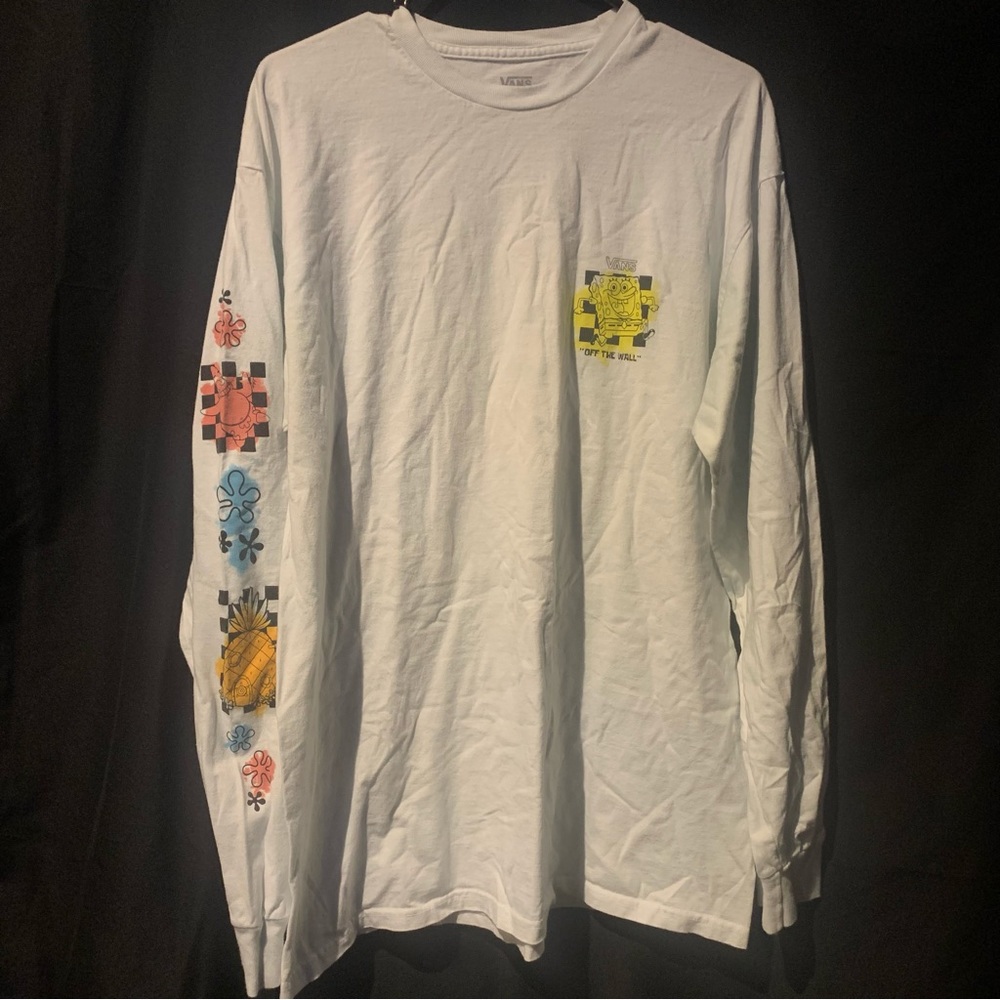 Vans X Spongebob Sz L Men's L/S Shirt White Used 22x 30 1/2 Skateboarding